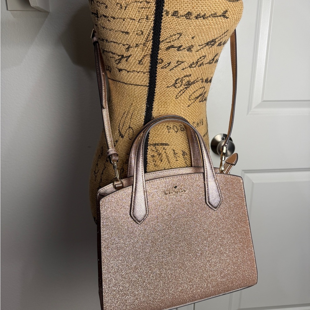 kate spade rose gold glitter satchel handbag